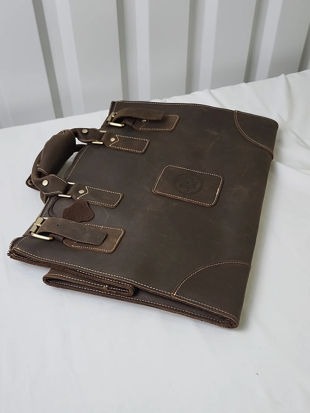 Unbranded Mens Dark Brown Full Grain Leather Travel Tote Duffle Bag Work Dr. Bag